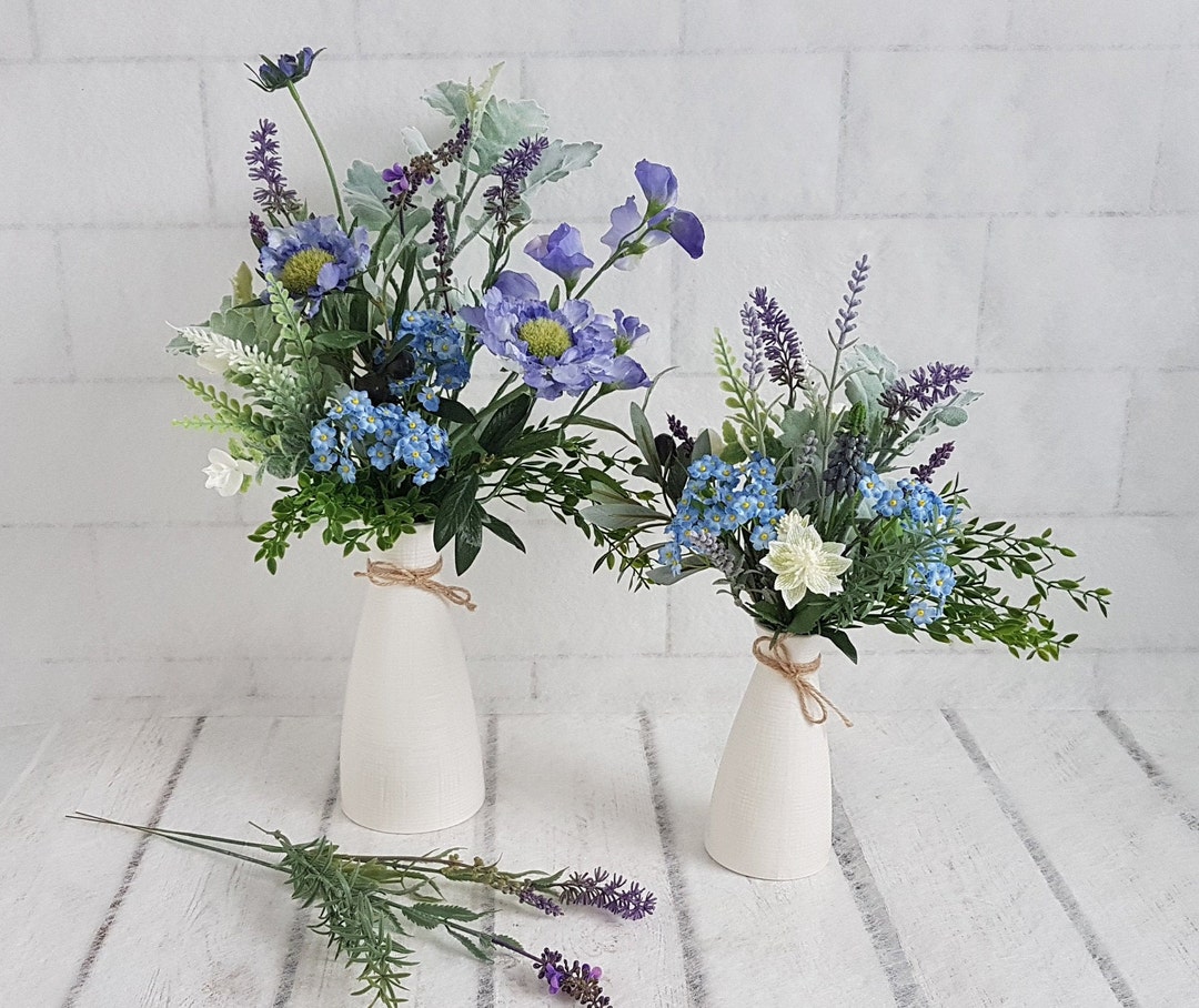 Artificial Blue Flowers in White Ceramic Vase Pretty Vase of Flowers
