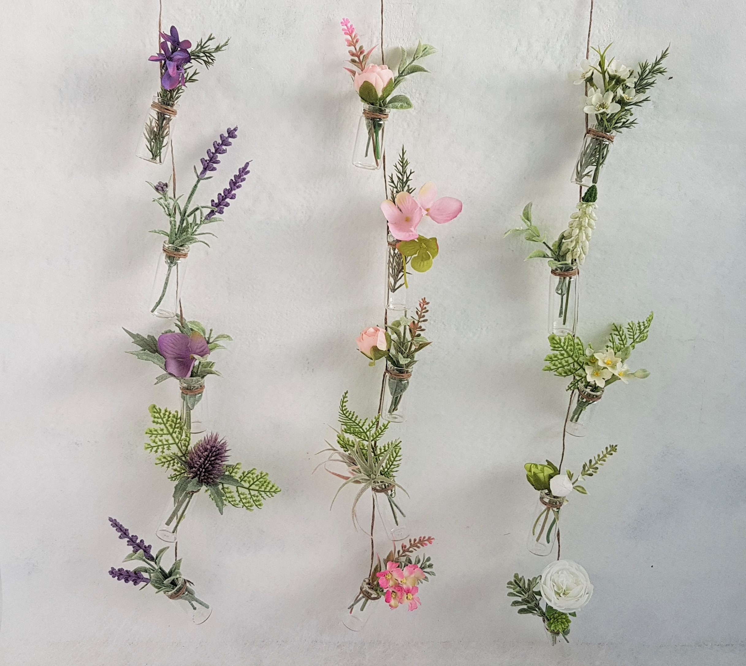 String Of Small Hanging Vases With Artificial Flowers Pink Etsy