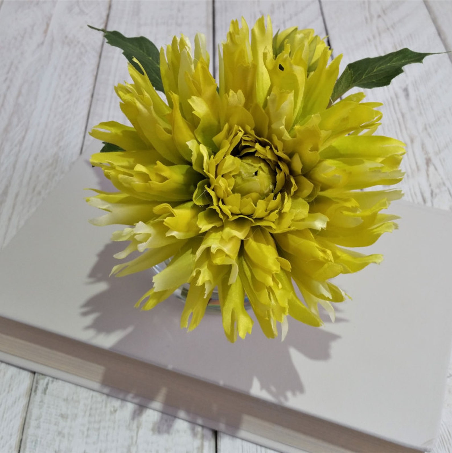 Lime green dahlia flower in small vase Silk flower Etsy