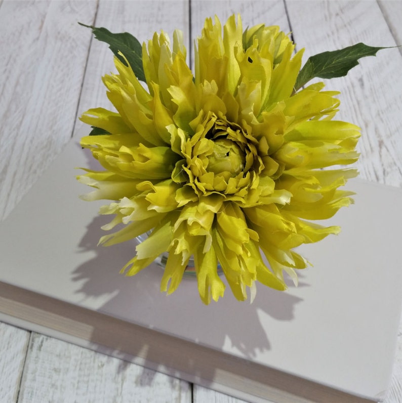 Lime green dahlia flower in small vase Silk flower Etsy