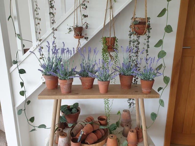 Artificial lavender plant in genuine vintage terracotta pot: Faux Purple Plant, Indoor Décor image 8