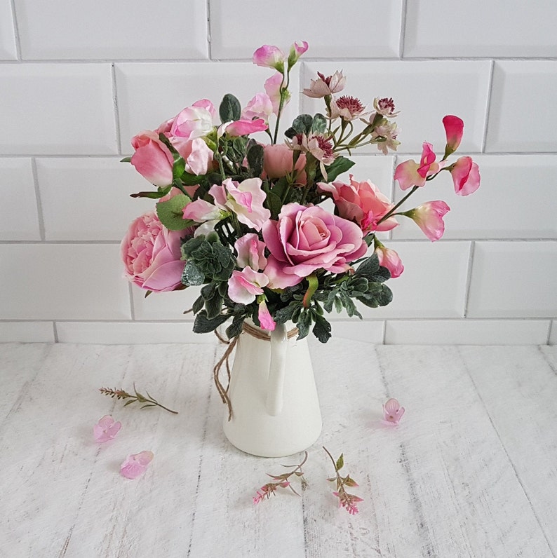 Artificial Pink Flowers in Vase Pink Bouquet Floral Etsy UK