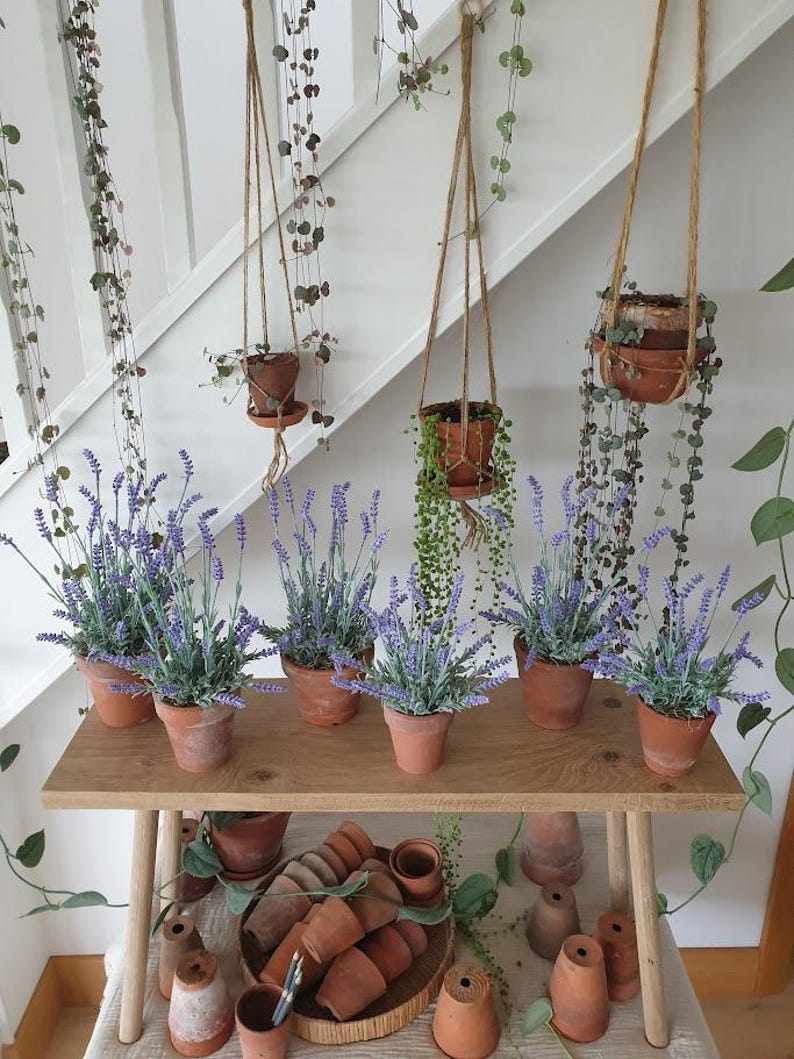 Artificial lavender plant in genuine vintage terracotta pot: Faux Purple Plant, Indoor Décor image 10