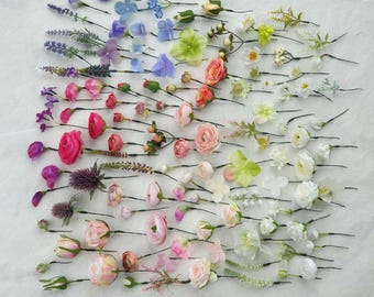 Pretty little flower hair pins wires Wedding Prom Bridesmaids Bride Small accessories Pink Purple Blue White Blush Artificial Tiny floral