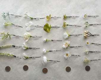 White flower hair pins / wire Pretty Floral wedding accessories Artificial single stem Bridesmaid Bride Mother Prom Party Small Tiny Little
