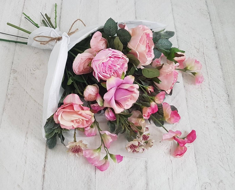 Artificial Pink Flowers in Vase Pink Bouquet Floral Etsy UK