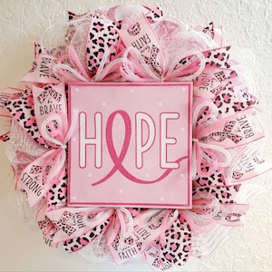 Hope Breast Cancer Awareness Wreath, Breast Cancer survivor wreath, Breast Cancer Fundraiser wreath, Leopard Print Deco Mesh decor