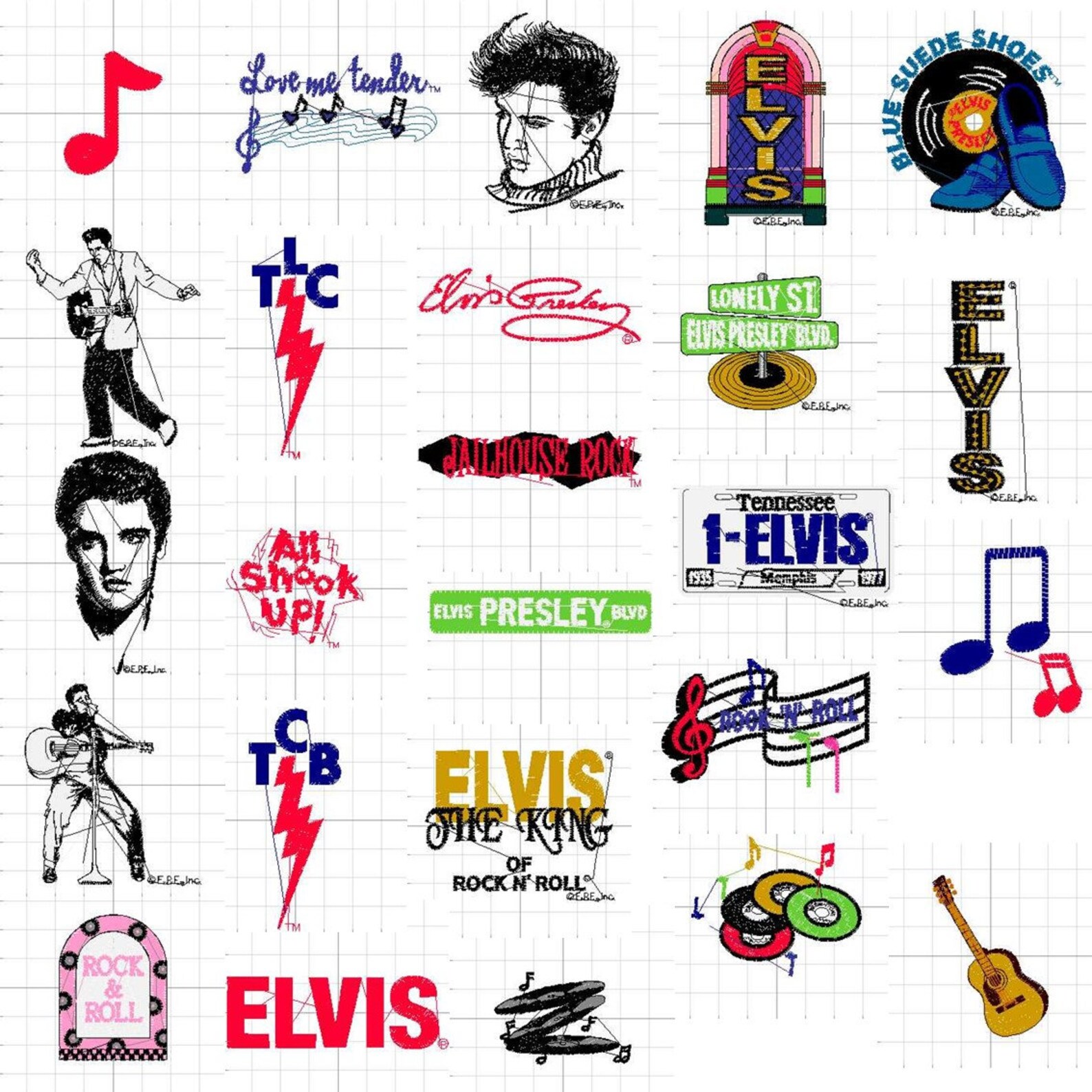 Elvis Presley 25 PES designs Machine Embroidery files instant Etsy