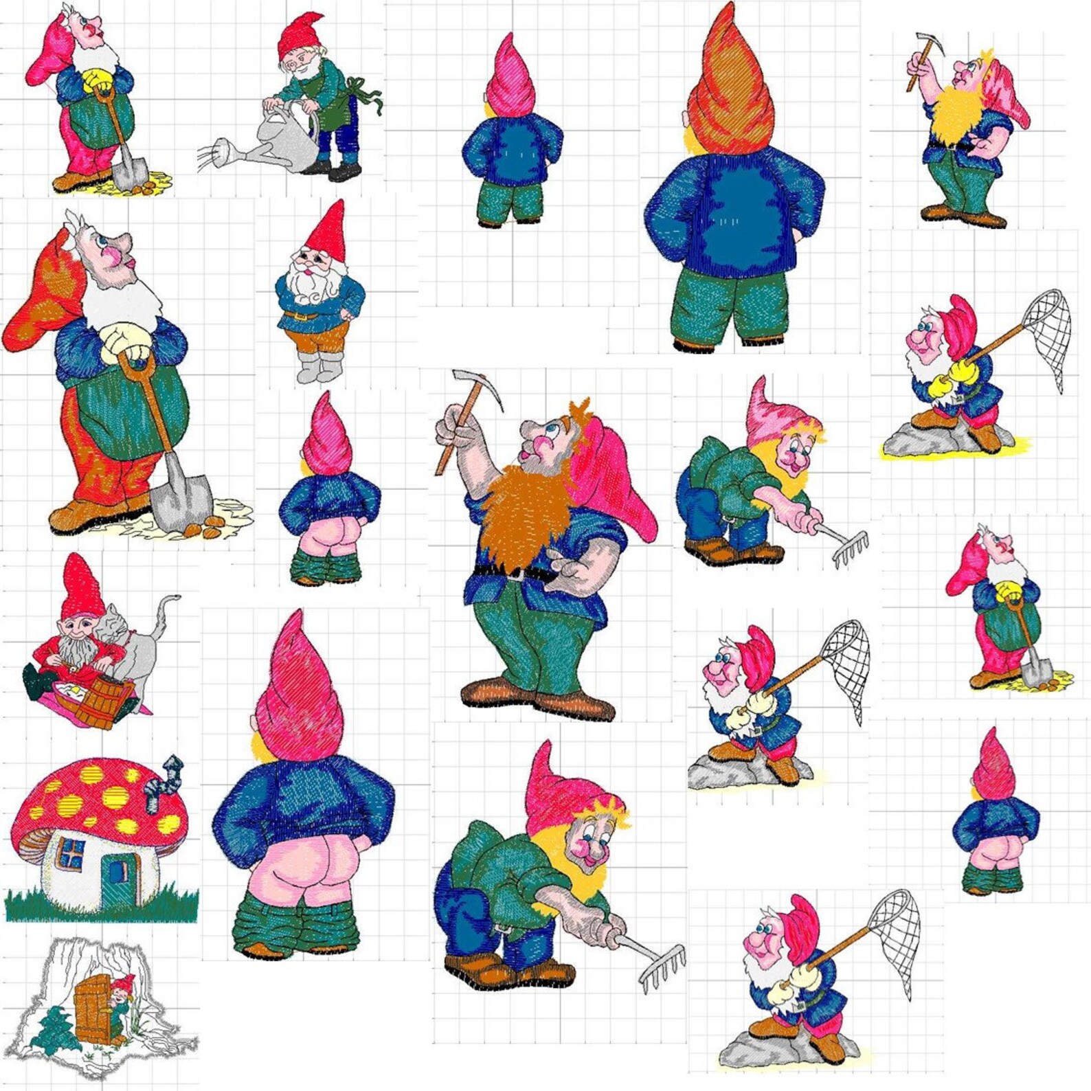 Garden Gnomes Pes Designs Machine Embroidery Files Instant Etsy