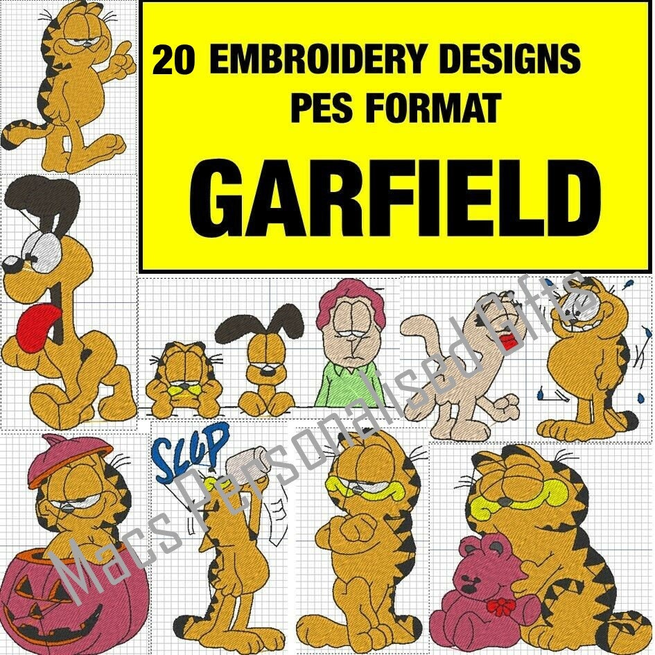 Garfield 20 PES designs Machine Embroidery files instant Etsy