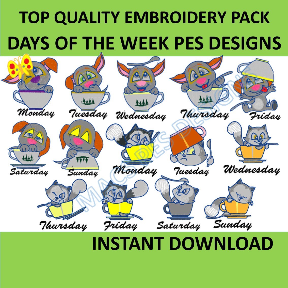 Days of Week Puppies & Kittens PES Embroidery Designs 4 X 4 - Etsy Days of Week Puppies & Kittens PES Embroidery Designs 4 X 4 - Etsy