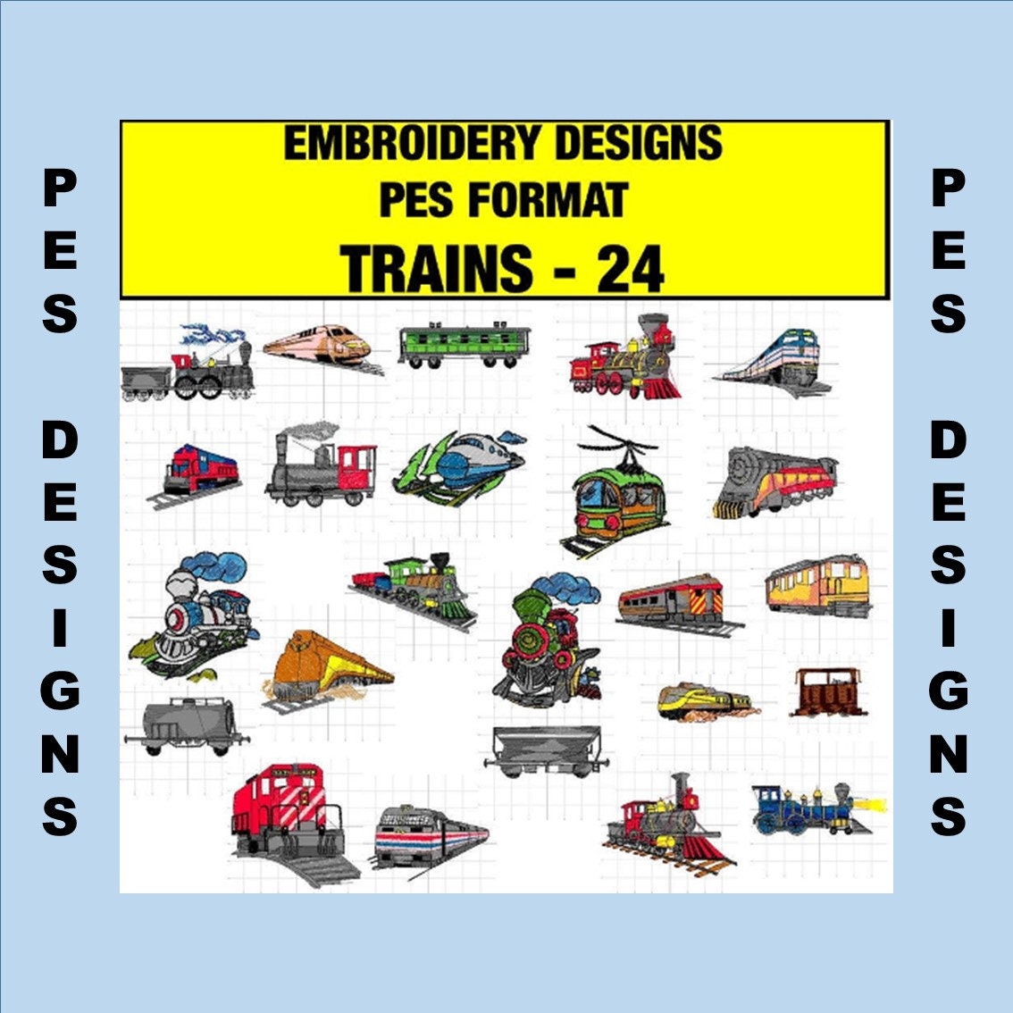 Trains 24 PES Designs Machine Embroidery Files Instant - Etsy