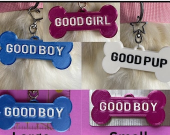 Médaille pour collier en fourrure Good boy Girl Pup 2 tailles avec clip
