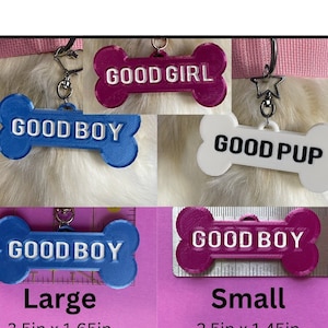 Furry Collar Tag Good boy Girl Pup 2 Sizes with Clip