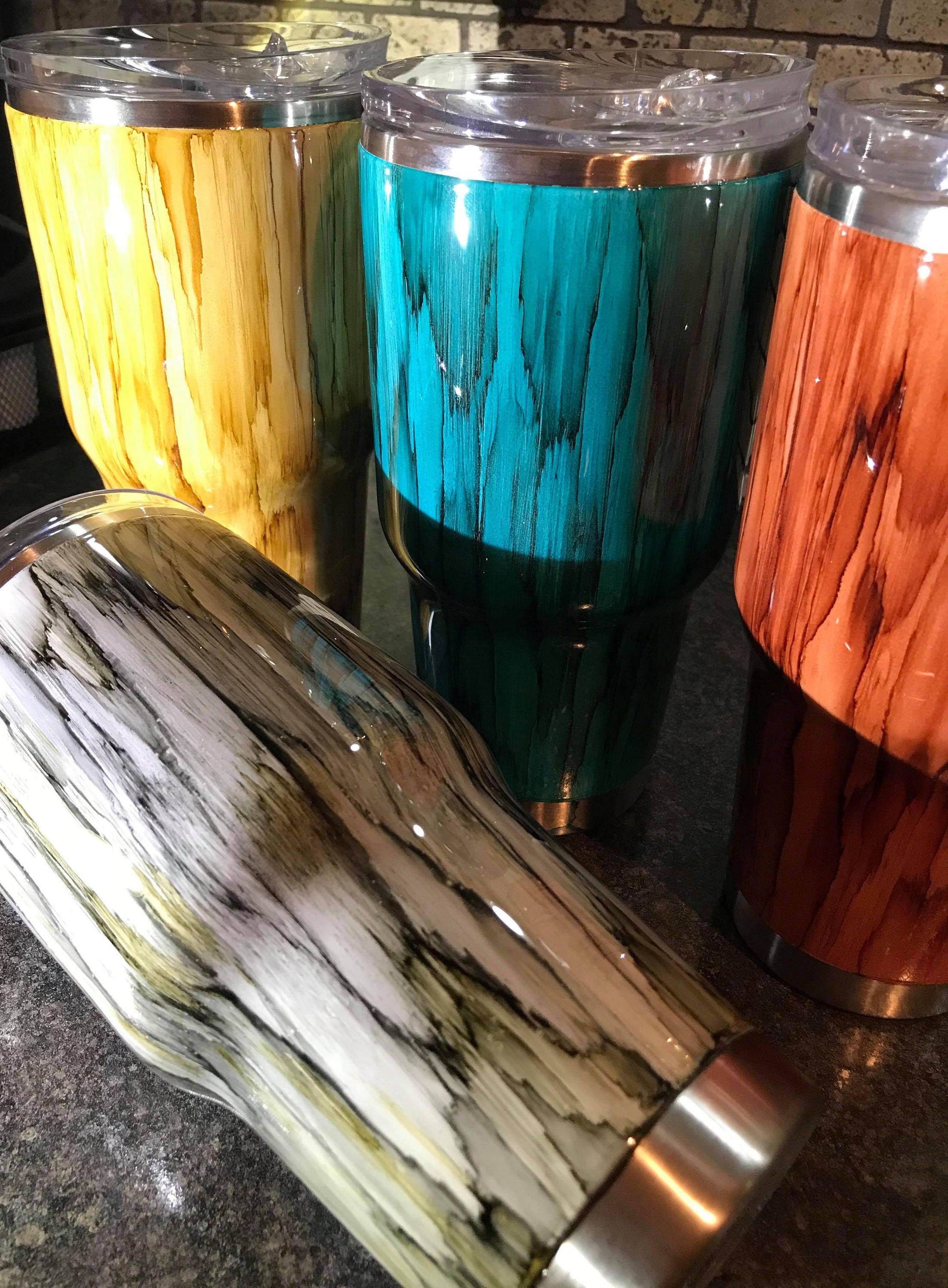 Personalizeable Wood Grain Painted and Epoxy Cleared 30 oz stainless steel tumbler