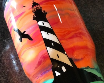 Lighthouse and Seagulls Silhouette Wraparound Design SVG EPS JPG art download