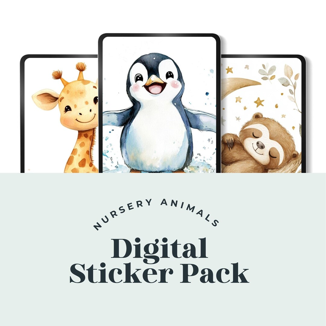 Nursery Animals Digital Stickers. Cute Animals for Design and ...