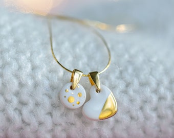 Porcelain necklace Gold heart pendant Delicate charm necklace Delicate necklace Gold heart necklace Porcelain jewelry Bridesmaids jewelry