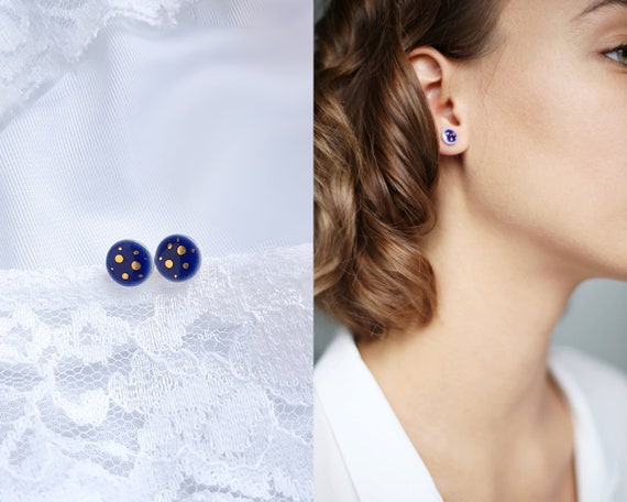 2 Big sky blue heart stud earrings blue earrings blue stud womens gift ceramic heart earrings Ceramic stud surgical steel stud