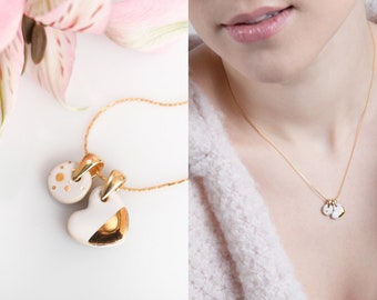 Porcelain necklace Gold heart pendant Delicate charm necklace Delicate necklace Gold heart necklace Porcelain jewelry Bridesmaids jewelry