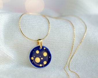 Navy and gold necklace Ceramic necklace Gold and navy necklace Starry night necklace Porcelain necklace gold constellation celestial MIOO