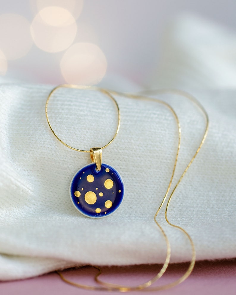 Navy and gold necklace Ceramic necklace Gold and navy necklace Starry night necklace Porcelain necklace gold constellation celestial MIOO image 1