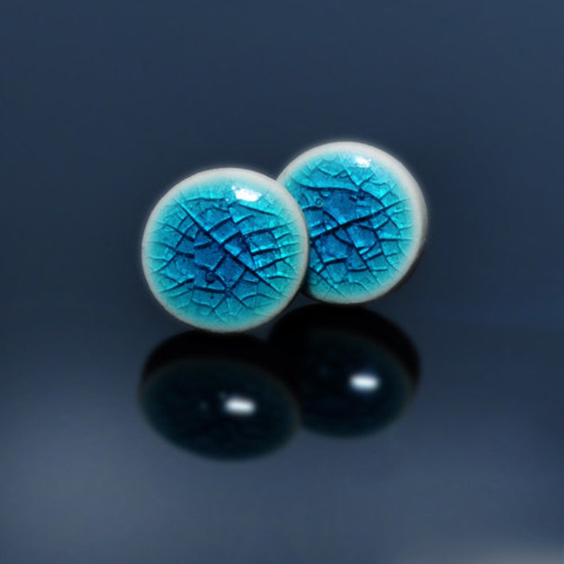 Turquoise stud earring Clay earrings handmade studs Ceramic jewelry Mini post Tiny Small Big posts sterling silver Ceramics and Pottery zdjęcie 3