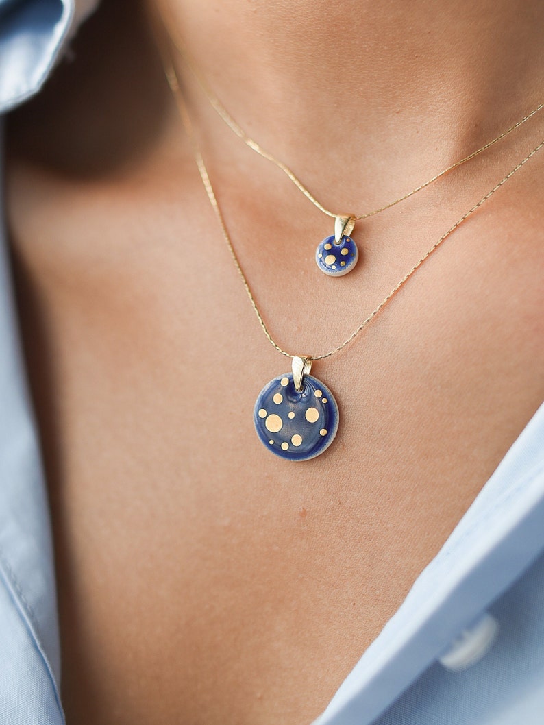 Navy and gold necklace Ceramic necklace Gold and navy necklace Starry night necklace Porcelain necklace gold constellation celestial MIOO image 7