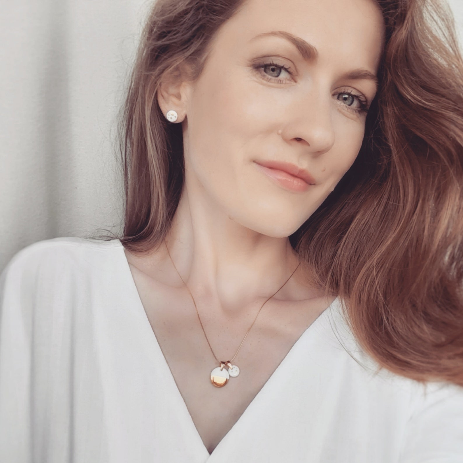 Double charm necklace White and gold pendant necklace Ceramic Etsy