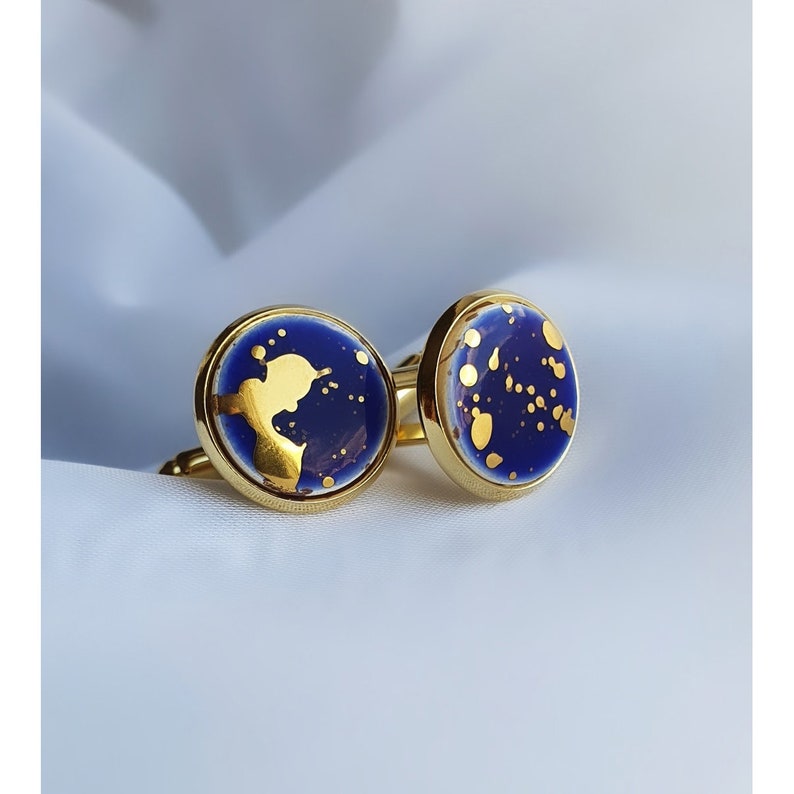 Navy Blue Cufflinks Blue Ceramic Cufflinks Delft Cufflinks Etsy