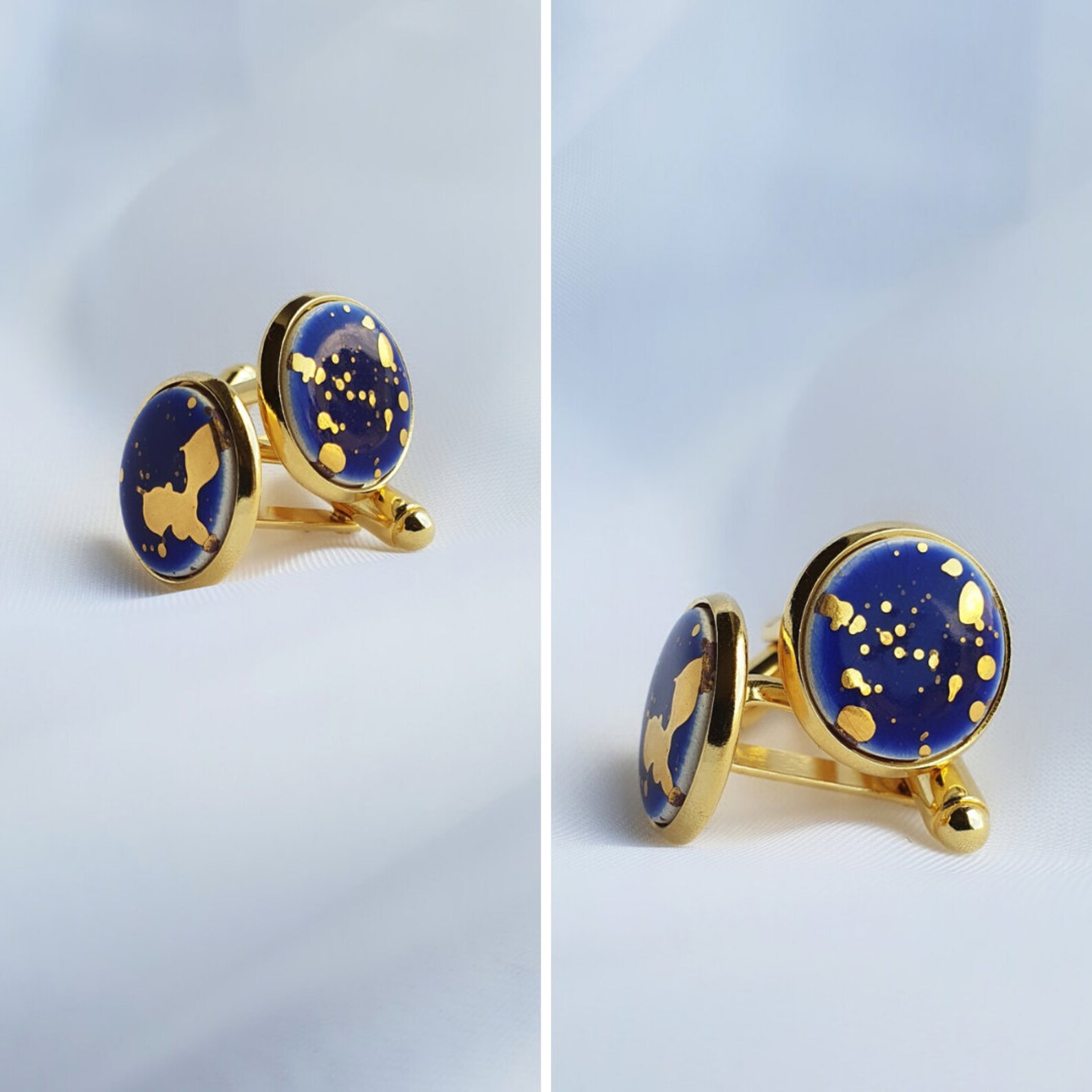 Navy Blue Cufflinks Blue Ceramic Cufflinks Delft Cufflinks Etsy