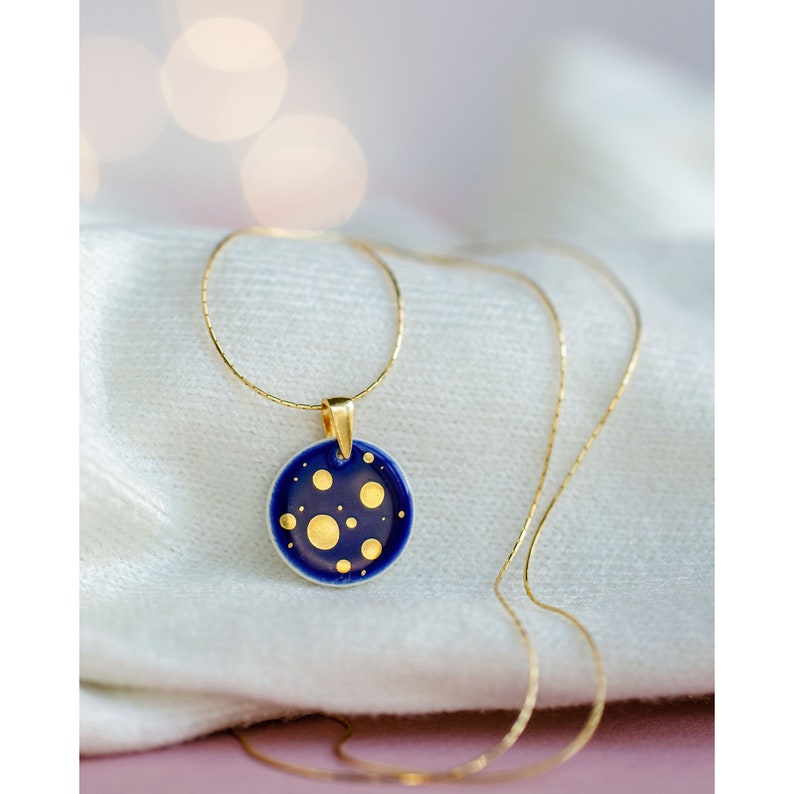 Navy and gold necklace Ceramic necklace Gold and navy necklace Starry night necklace Porcelain necklace gold constellation celestial MIOO image 2