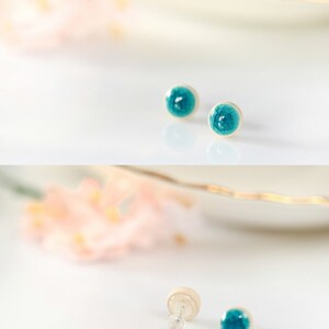 Turquoise stud earring Clay earrings handmade studs Ceramic jewelry Mini post Tiny Small Big posts sterling silver Ceramics and Pottery zdjęcie 4