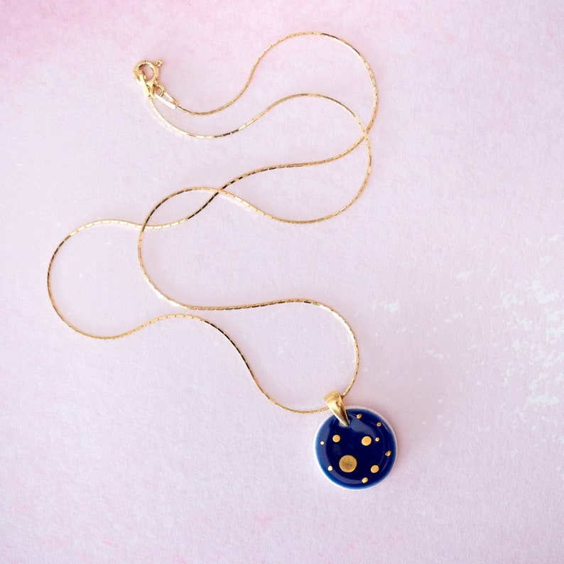 Navy and gold necklace Ceramic necklace Gold and navy necklace Starry night necklace Porcelain necklace gold constellation celestial MIOO image 2