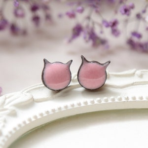 Cat earrings Pink cat stud earrings Ceramic earrings handmade jewelry cat jewelry Pink gifts for girls Sterling silver 925 earrings earings image 1