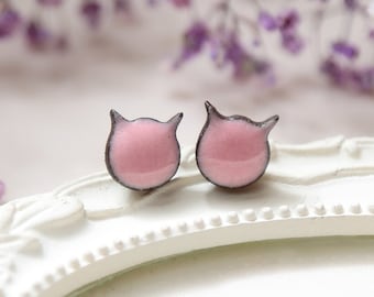 Cat earrings Pink cat stud earrings Ceramic earrings handmade jewelry cat jewelry Pink gifts for girls Sterling silver 925 earrings earings