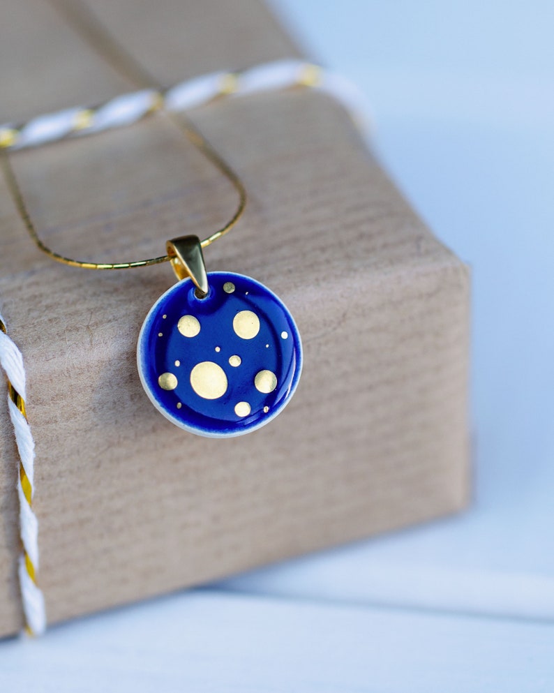 Navy and gold necklace Ceramic necklace Gold and navy necklace Starry night necklace Porcelain necklace gold constellation celestial MIOO image 8