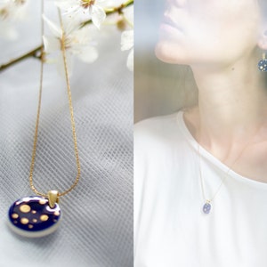 Navy and gold necklace Ceramic necklace Gold and navy necklace Starry night necklace Porcelain necklace gold constellation celestial MIOO image 1