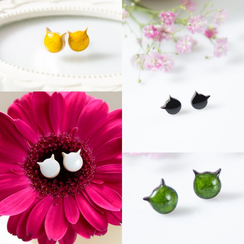 Cat Stud Earrings Cat Earrings Ceramic Earrings Black Cat Etsy