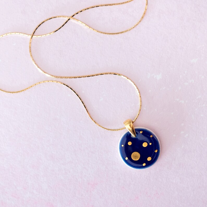 Navy and gold necklace Ceramic necklace Gold and navy necklace Starry night necklace Porcelain necklace gold constellation celestial MIOO image 3