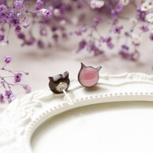 Cat earrings Pink cat stud earrings Ceramic earrings handmade jewelry cat jewelry Pink gifts for girls Sterling silver 925 earrings earings image 2