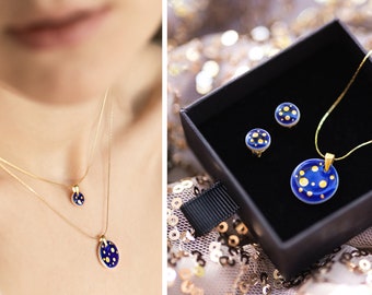 Navy and gold necklace Starry sky necklace Gold and navy necklace Starry night necklace gold constellation necklace celestial necklace blue