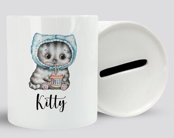 Personalisierte Spardose Name, Tiere, Spardose mit Name, Spardose personalisiert, Kitty, Geschenk Kind, SD1010