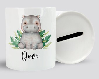 Personalisierte Spardose Name, Tiere, Spardose mit Name, Spardose personalisiert, Hippo, Geschenk Kind, SD1009