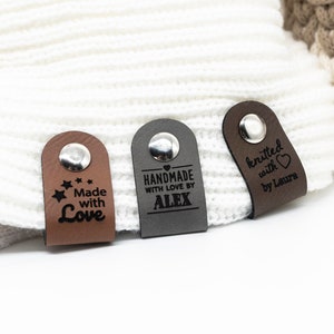 Personalisierte Labels mit Schrauben, Knick Labels, Kunstleder Labels personalisiert - Set 10 - 100 Stück