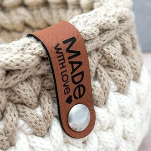 Set of 10 Labels Made with Love incl. Screws - Label - Tags Crochet Basket, Faux Leather Labels  - SLC001
