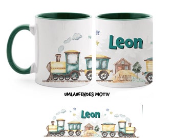 Eisenbahn Tasse personalisiert mit Name, Keramik Tasse Kinder, Geschenk für Kinder mit Personalisierung, Zug Tasse, KT3009