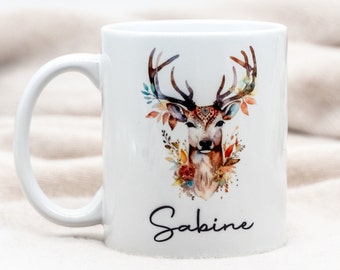 Boho Wild Tasse personalisiert mit Name - Tasse mit Name und Hirsch - Geschenk für Sie