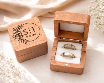 Personalized ring box with initials, date and floral motif - Wedding & Engagement - RBX001