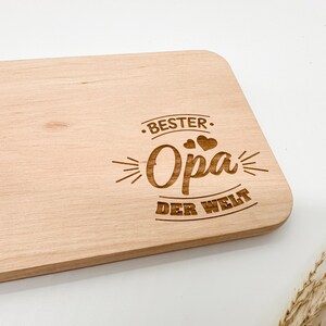 Breakfast board with engraving Bester Opa der Welt approx. 22x12 cm, Heart Cutout Laser engraved Board image 2